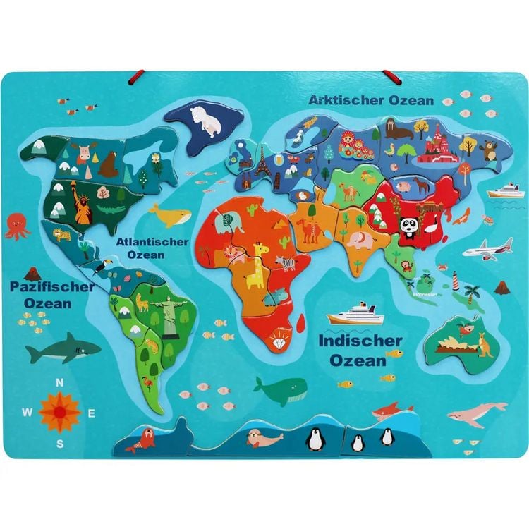 Produktbild: SpielMaus Holz Magnet-Tier Weltkarte 40 x 30 cm