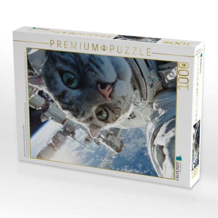 Produktbild: CALVENDO Puzzle Katze als Astronaut vor Raumstation im Weltall | 1000 Teile Lege-Gr&ouml;&szlig;e 64x48cm Foto-Puzzle f&uuml;r gl&uuml;ckliche Stunden