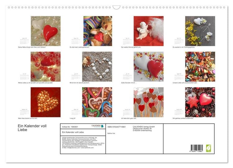 Produktbild: Ein Kalender voll Liebe (Wandkalender 2026 DIN A2 quer), CALVENDO Monatskalender