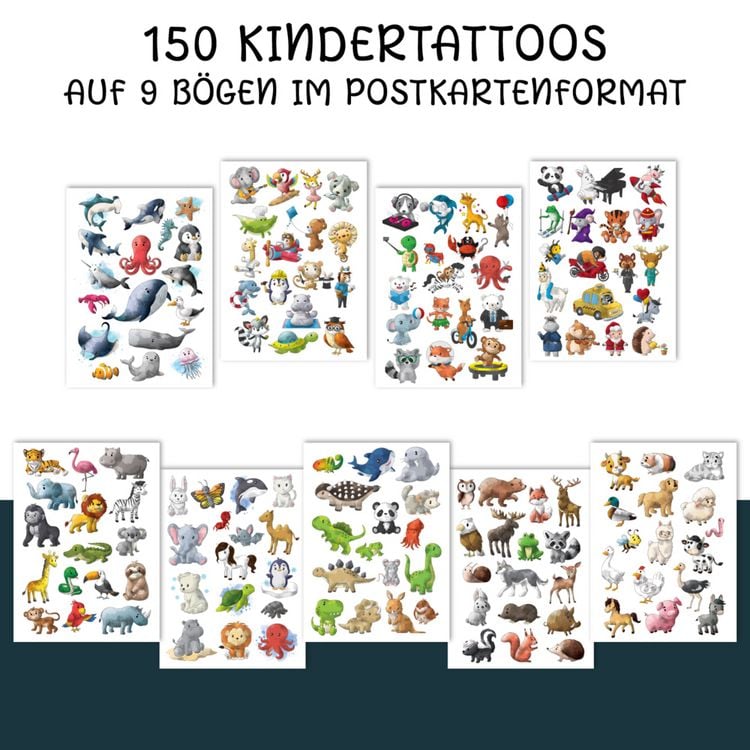 Produktbild: 150 hautfreundliche Kindertattoos &ndash; Thema: Tierischer Spa&szlig;
