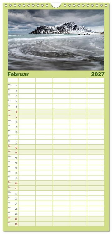 Produktbild: Familienplaner 2027 - Norwegische Landschaften mit 5 Spalten (Wandkalender, 21 x 45 cm) CALVENDO