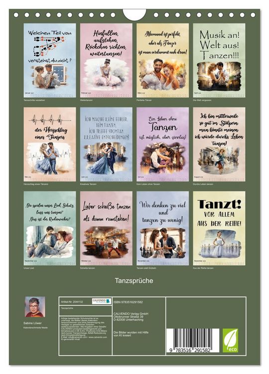 Produktbild: Tanzspr&uuml;che (Wandkalender 2026 DIN A4 hoch), CALVENDO Monatskalender