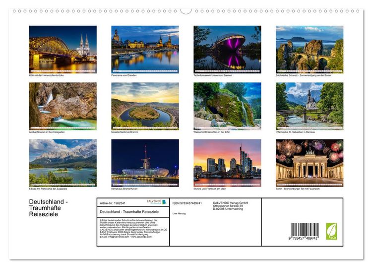 Produktbild: Deutschland - Traumhafte Reiseziele (hochwertiger Premium Wandkalender 2026 DIN A2 quer), Kunstdruck in Hochglanz