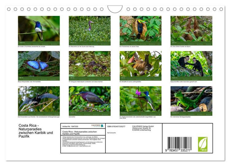 Produktbild: Costa Rica - Naturparadies zwischen Karibik und Pazifik (Wandkalender 2026 DIN A4 quer), CALVENDO Monatskalender
