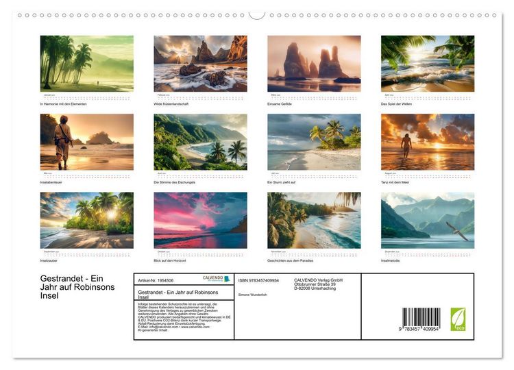 Produktbild: Gestrandet - Ein Jahr auf Robinsons Insel (hochwertiger Premium Wandkalender 2026 DIN A2 quer), Kunstdruck in Hochglanz