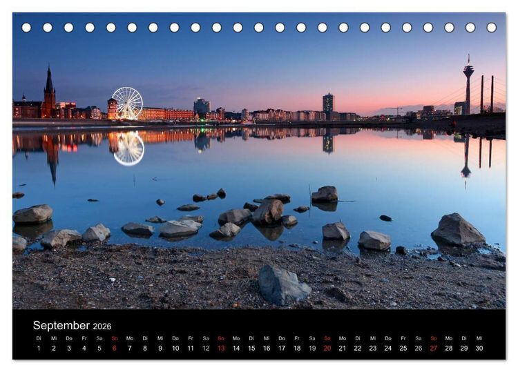 Produktbild: D&uuml;sseldorf Abendstimmungen und Nachtansichten (Tischkalender 2026 DIN A5 quer), CALVENDO Monatskalender