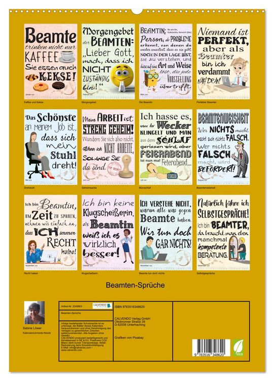 Produktbild: Beamten-Spr&uuml;che (hochwertiger Premium Wandkalender 2026 DIN A2 hoch), Kunstdruck in Hochglanz