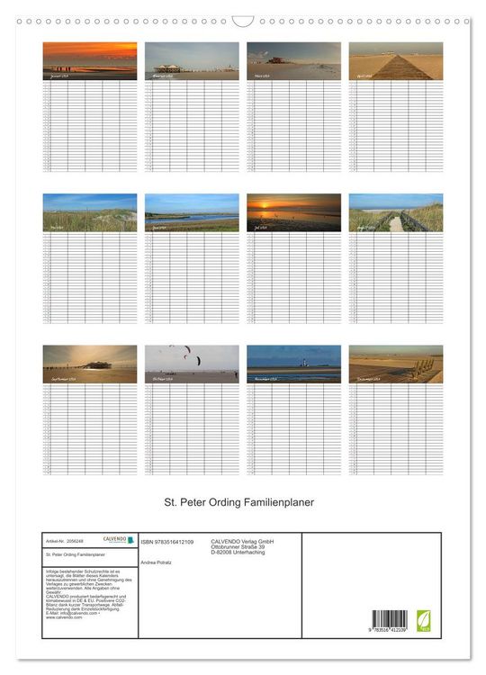 Produktbild: St. Peter Ording Familienplaner (Wandkalender 2026 DIN A2 hoch), CALVENDO Monatskalender