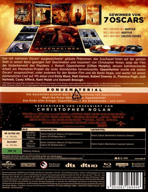 Produktbild: Oppenheimer - Steelbook - Limited Ultimate Collector's Edition (4K Ultra HD) (+ Blu-ray) ( + Bonus-Blu-ray)