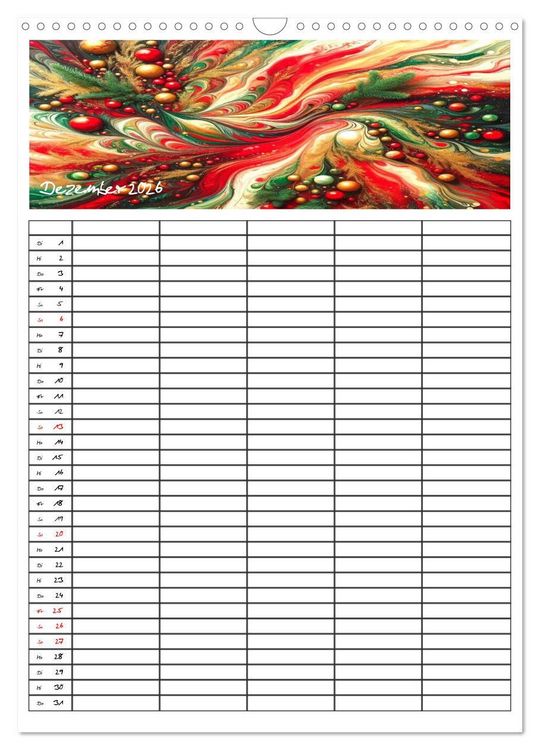 Produktbild: Pouring Art Familienplaner - Durch das Jahr mit KI-kreierter Pouring Kunst (Wandkalender 2026 DIN A3 hoch), CALVENDO Monatskalender