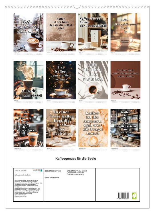 Produktbild: Kaffeegenuss f&uuml;r die Seele (Wandkalender 2026 DIN A2 hoch), CALVENDO Monatskalender