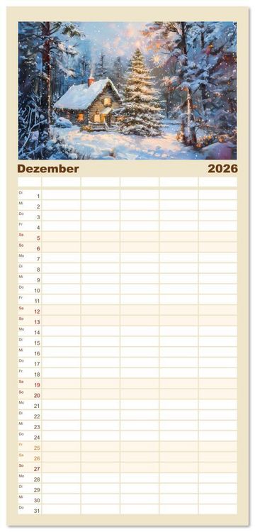Produktbild: Familienplaner 2026 - Kleine Cottages - Romantische Fantasieh&auml;uschen mit 5 Spalten (Wandkalender, 21 x 45 cm) CALVENDO
