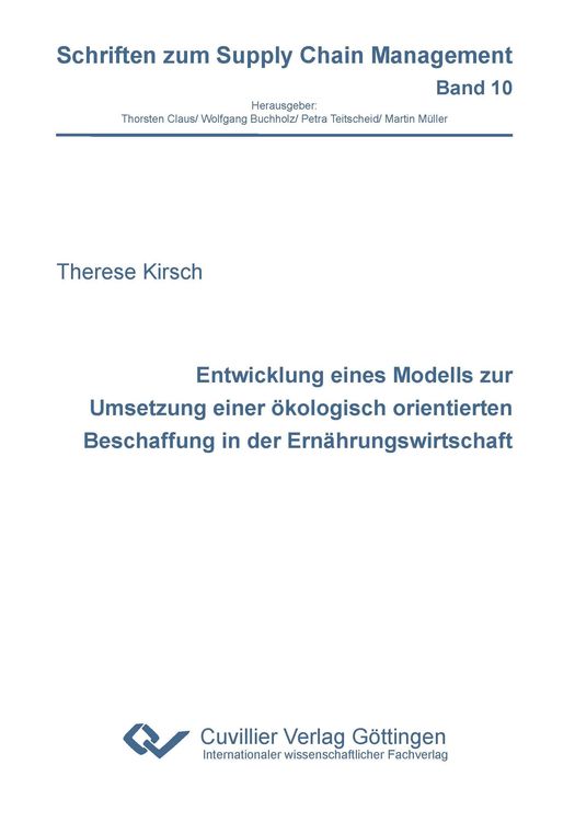 Produktbild: Entwicklung eines Modells zur Umsetzung einer &ouml;kologisch orientierten Beschaffung in der Ern&auml;hrungswirtschaft