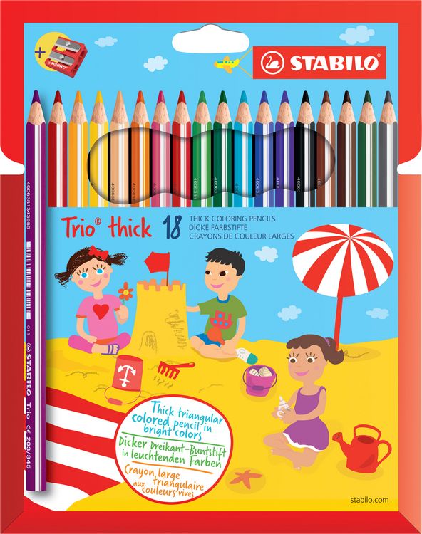 Produktbild: STABILO Dreikant-Buntstift - Trio dick - 18er Pack - mit 18 verschiedenen Farben und Spitzer