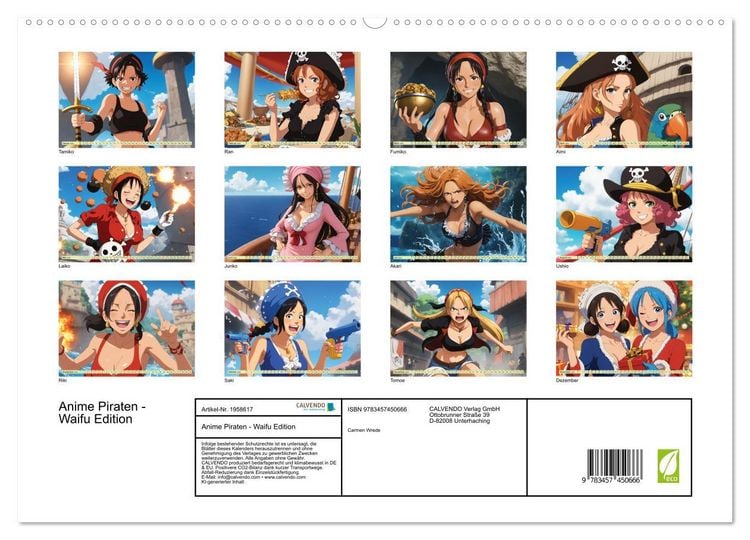 Produktbild: Anime Piraten - Waifu Edition (hochwertiger Premium Wandkalender 2026 DIN A2 quer), Kunstdruck in Hochglanz
