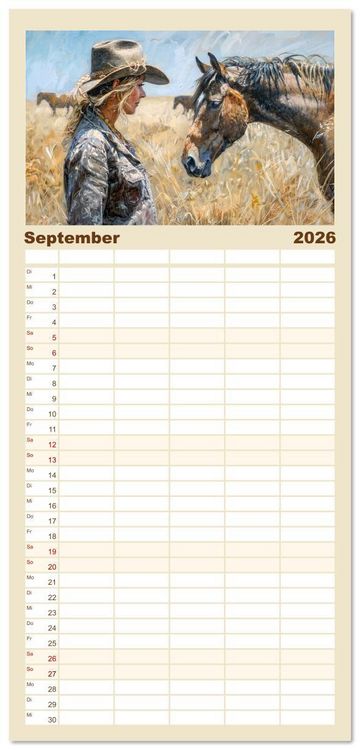 Produktbild: Familienplaner 2026 - Pferde, Freiheit, Westernreiten mit 5 Spalten (Wandkalender, 21 x 45 cm) CALVENDO