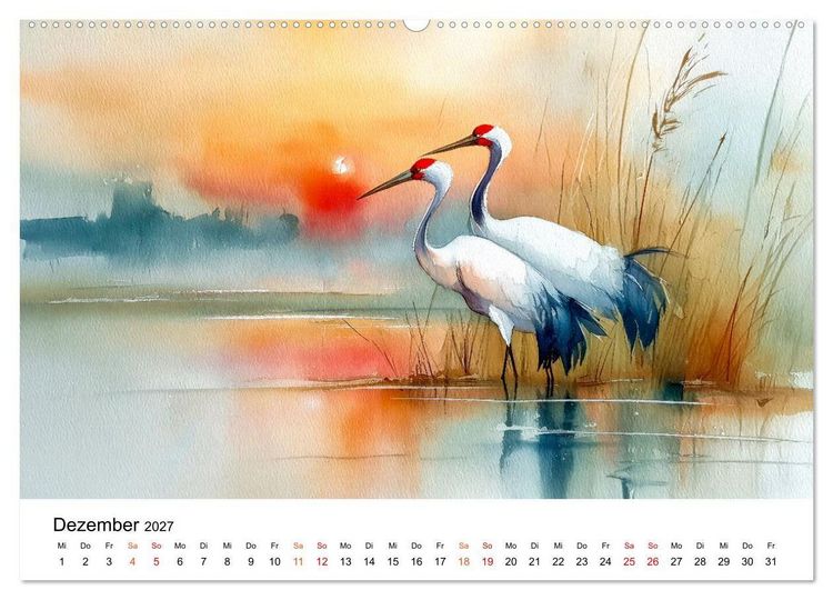 Produktbild: Kraniche zwischen Wind und Weite (hochwertiger Premium Wandkalender 2027 DIN A2 quer), Kunstdruck in Hochglanz