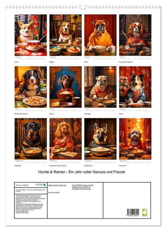 Produktbild: Hunde & Ramen - Ein Jahr voller Genuss und Freude (Wandkalender 2026 DIN A2 hoch), CALVENDO Monatskalender