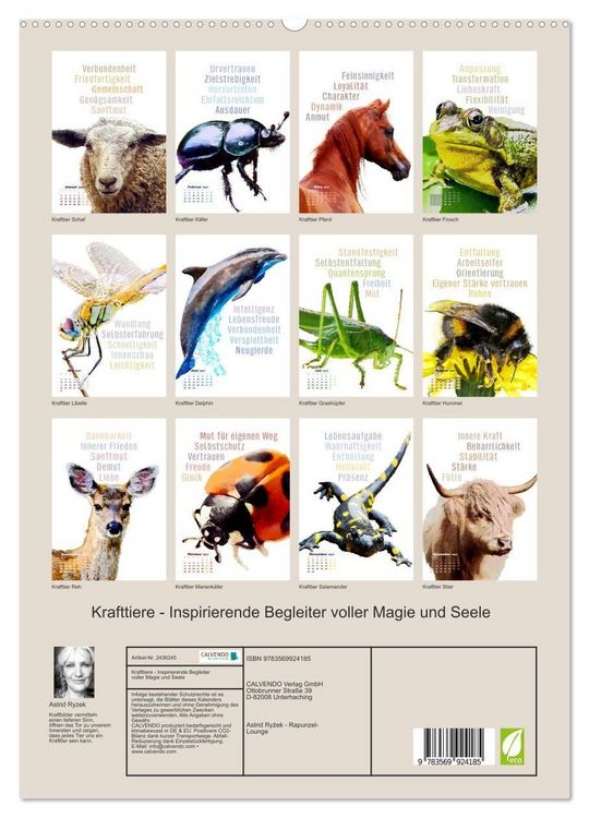 Produktbild: Krafttiere - Inspirierende Begleiter voller Magie und Seele (hochwertiger Premium Wandkalender 2027 DIN A2 hoch), Kunstdruck in Hochglanz