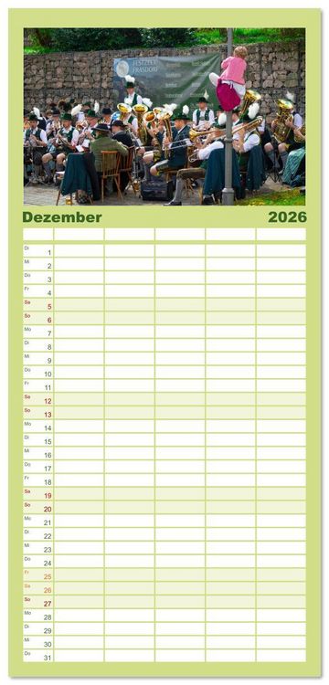 Produktbild: Familienplaner 2026 - Maibaum aufstellen mit 5 Spalten (Wandkalender, 21 x 45 cm) CALVENDO