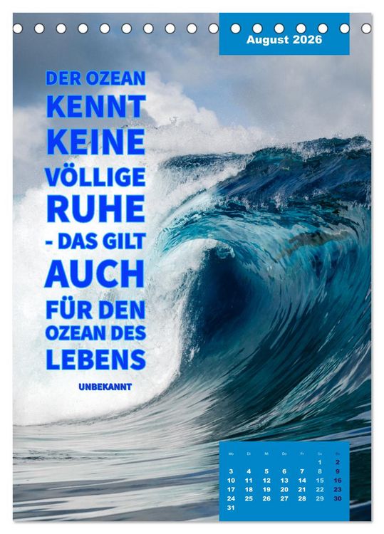Produktbild: Verr&uuml;ckt nach MEER - Wellen - Strand - Zitate (Tischkalender 2026 DIN A5 hoch), CALVENDO Monatskalender