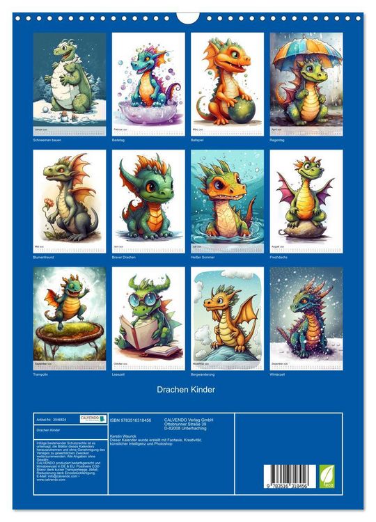 Produktbild: Drachen Kinder (Wandkalender 2026 DIN A3 hoch), CALVENDO Monatskalender