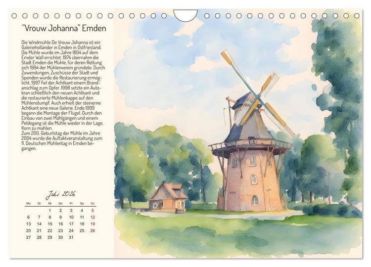 Produktbild: Deutschlands sch&ouml;nste Windm&uuml;hlen (Wandkalender 2026 DIN A4 quer), CALVENDO Monatskalender