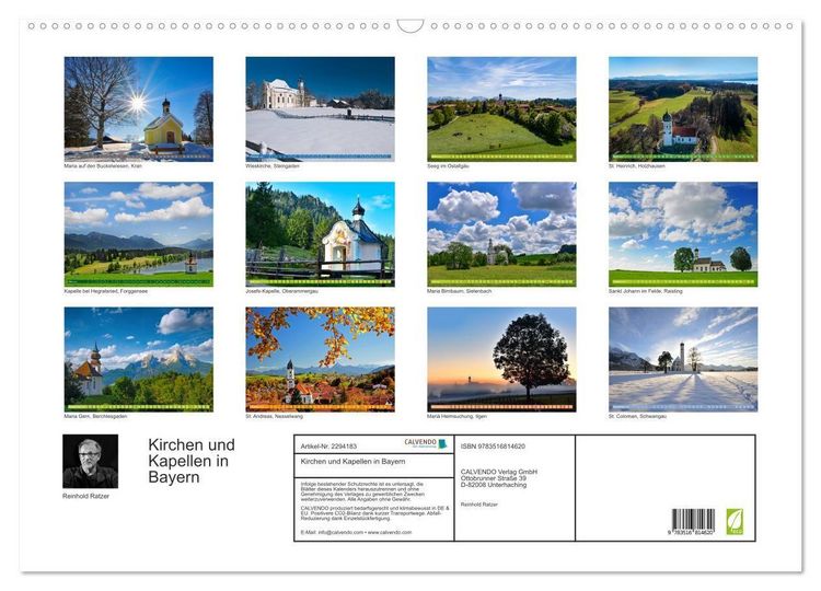 Produktbild: Kirchen und Kapellen in Bayern (Wandkalender 2027 DIN A2 quer), CALVENDO Monatskalender