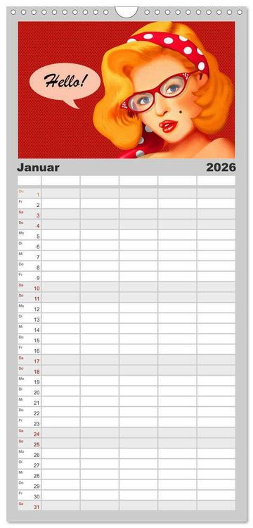 Produktbild: Familienplaner 2026 - Pin-Up Girls im Retro Style by Mausopardia mit 5 Spalten (Wandkalender, 21 x 45 cm) CALVENDO