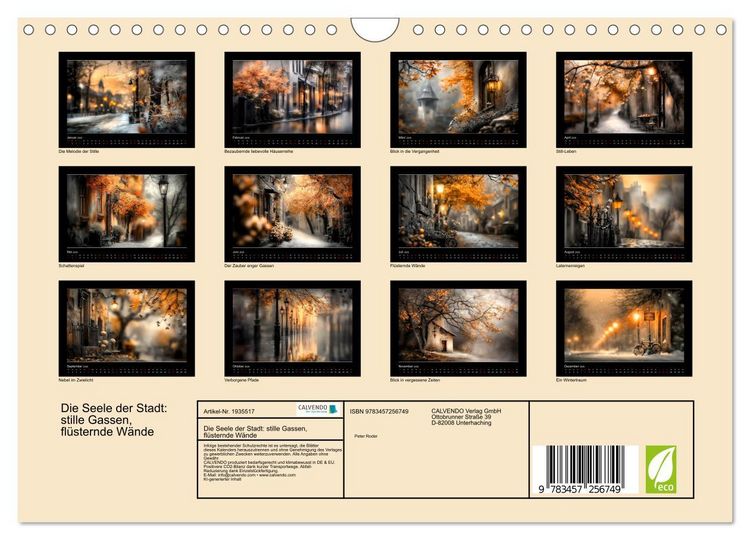 Produktbild: Die Seele der Stadt: stille Gassen, fl&uuml;sternde W&auml;nde (Wandkalender 2026 DIN A4 quer), CALVENDO Monatskalender