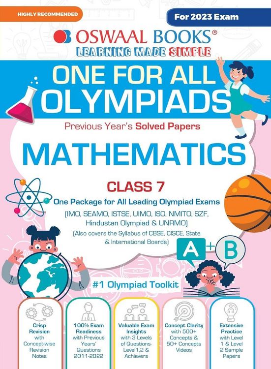 Produktbild: Oswaal One For All Olympiad Previous Years' Solved Papers, Class-7 Mathematics Book (For 2023 Exam)