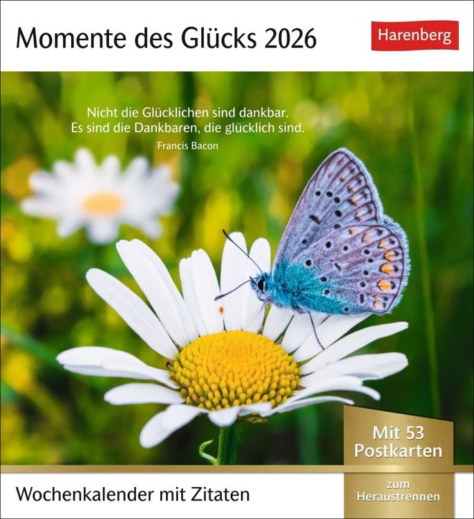 Produktbild: Momente des Glücks Postkartenkalender 2026 - Wochenkalender mit Zitaten, mit 53 Postkarten