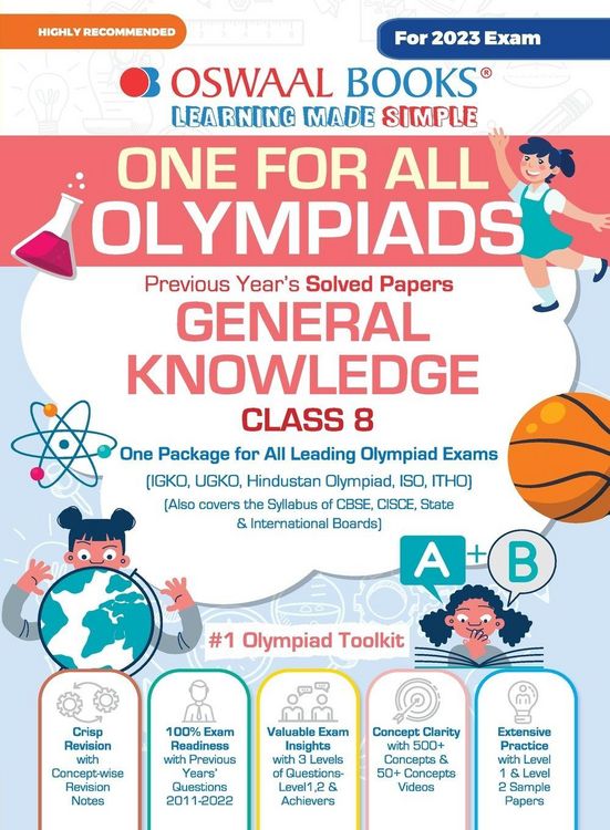 Produktbild: Oswaal One For All Olympiad Previous Years' Solved Papers, Class-8 General Knowledge Book (For 2023 Exam)
