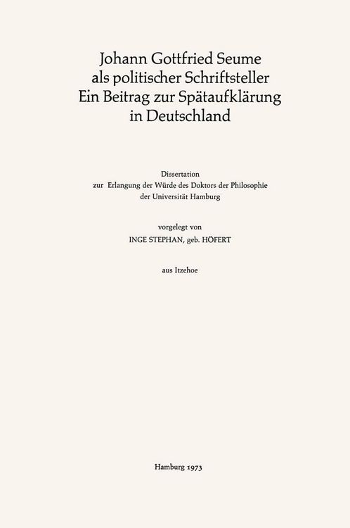 Produktbild: Johann Gottfried Seume als politischer Schriftsteller Ein Beitrag zur Sp&auml;taufkl&auml;rung in Deutschland
