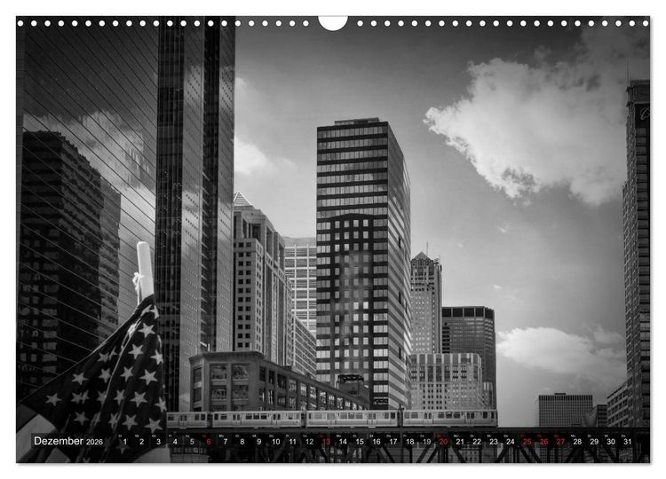 Produktbild: CHICAGO Monochrom (Wandkalender 2026 DIN A3 quer), CALVENDO Monatskalender