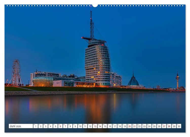 Produktbild: Bremen und Bremerhaven - Nachtaufnahmen (hochwertiger Premium Wandkalender 2026 DIN A2 quer), Kunstdruck in Hochglanz