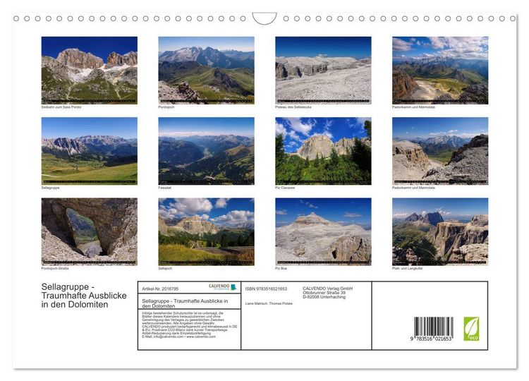 Produktbild: Sellagruppe - Traumhafte Ausblicke in den Dolomiten (Wandkalender 2026 DIN A3 quer), CALVENDO Monatskalender