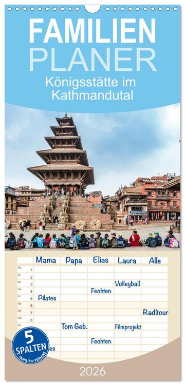 Produktbild: Familienplaner 2026 - K&ouml;nigsst&auml;tte im Kathmandutal mit 5 Spalten (Wandkalender, 21 x 45 cm) CALVENDO