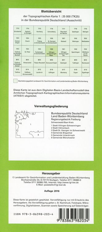 Produktbild: Villingen-Schwenningen West 1 : 25 000
