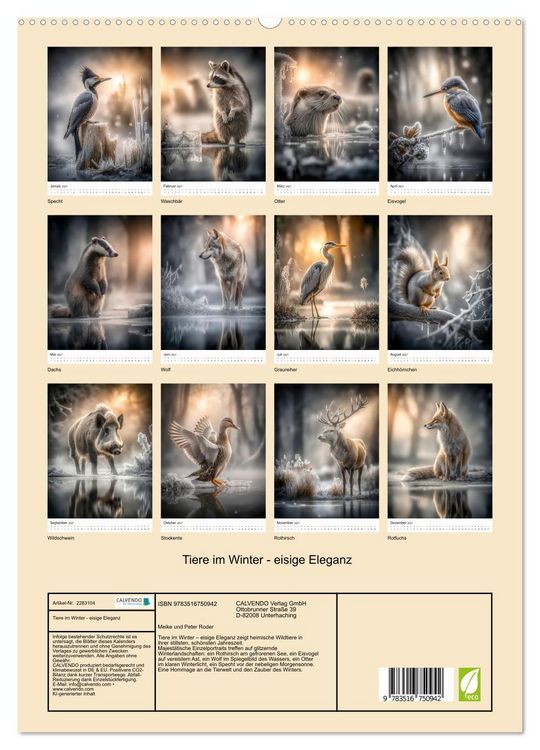Produktbild: Tiere im Winter - eisige Eleganz (hochwertiger Premium Wandkalender 2027 DIN A2 hoch), Kunstdruck in Hochglanz