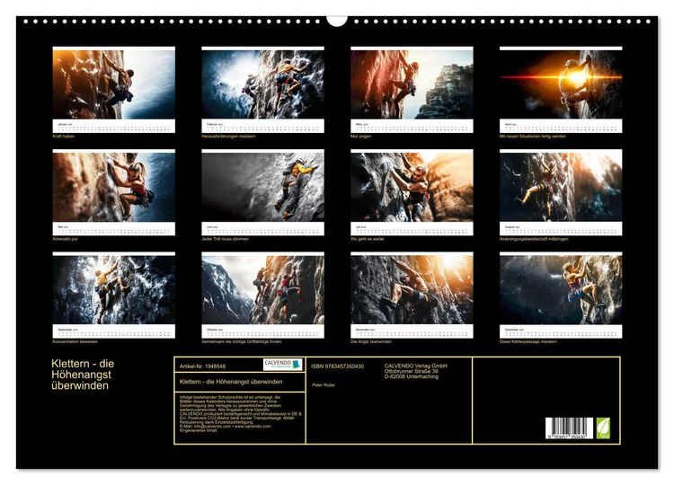Produktbild: Klettern - die H&ouml;henangst &uuml;berwinden (Wandkalender 2026 DIN A2 quer), CALVENDO Monatskalender