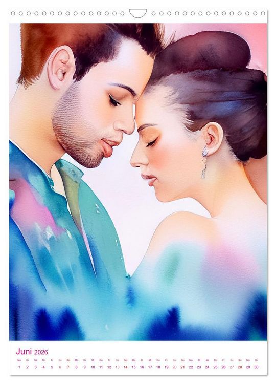 Produktbild: Liebespaare 2026. Zweisamkeit und Z&auml;rtlichkeit in romantischen Aquarellen (Wandkalender 2026 DIN A3 hoch), CALVENDO Monatskalender