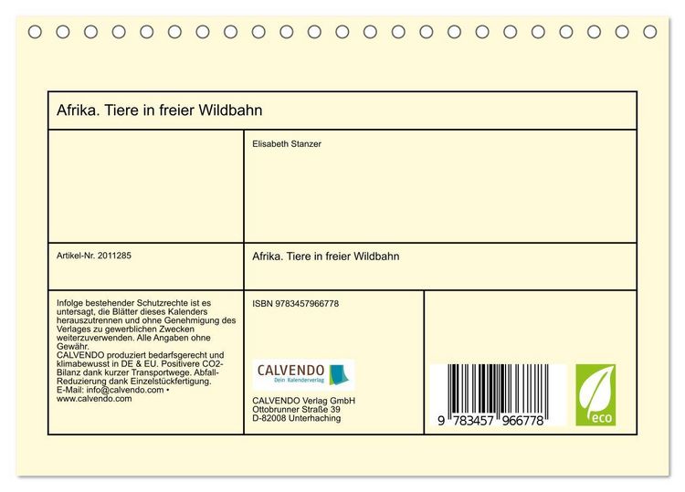 Produktbild: Afrika. Tiere in freier Wildbahn (Tischkalender 2026 DIN A5 quer), CALVENDO Monatskalender