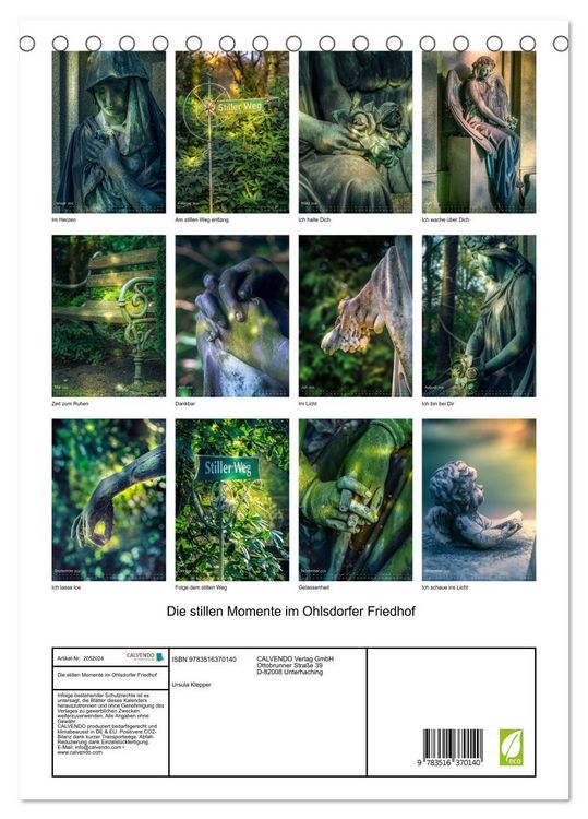 Produktbild: Die stillen Momente im Ohlsdorfer Friedhof (Tischkalender 2026 DIN A5 hoch), CALVENDO Monatskalender