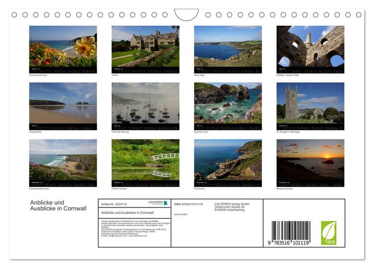 Produktbild: Anblicke und Ausblicke in Cornwall (Wandkalender 2026 DIN A4 quer), CALVENDO Monatskalender
