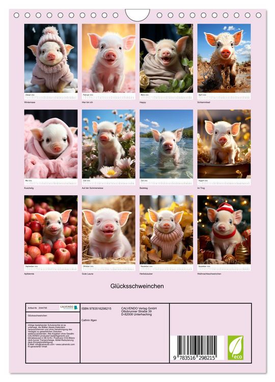 Produktbild: Gl&uuml;cksschweinchen (Wandkalender 2026 DIN A4 hoch), CALVENDO Monatskalender