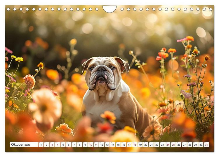 Produktbild: Englische Bulldoggen im Bl&uuml;tenmeer (Wandkalender 2026 DIN A4 quer), CALVENDO Monatskalender