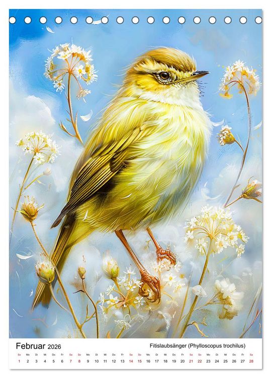 Produktbild: Heimische V&ouml;gel - Singv&ouml;gel zwischen Bl&uuml;ten und Beeren (Tischkalender 2026 DIN A5 hoch), CALVENDO Monatskalender