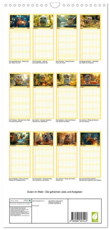 Produktbild: Familienplaner 2027 - Eulen im Wald - Die geheimen Jobs und Aufgaben mit 5 Spalten (Wandkalender, 21 x 45 cm) CALVENDO