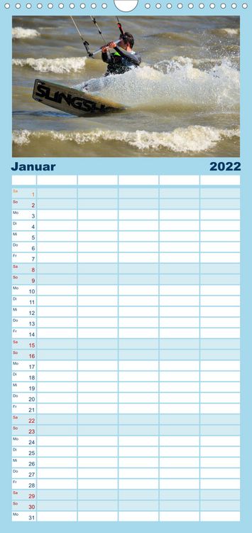 Produktbild: Familienplaner Kitesurfen - Wind und Wellen (Wandkalender 2022 , 21 cm x 45 cm, hoch)